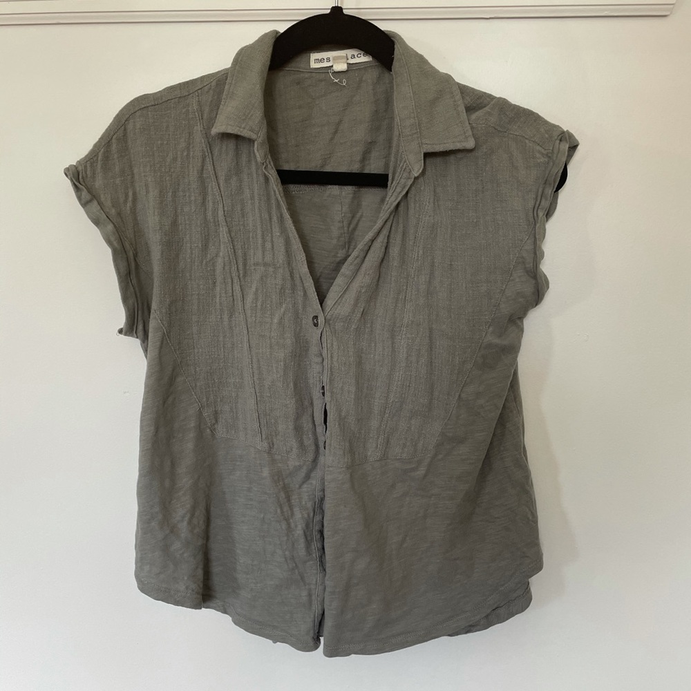 Navy Green Linen Button Down